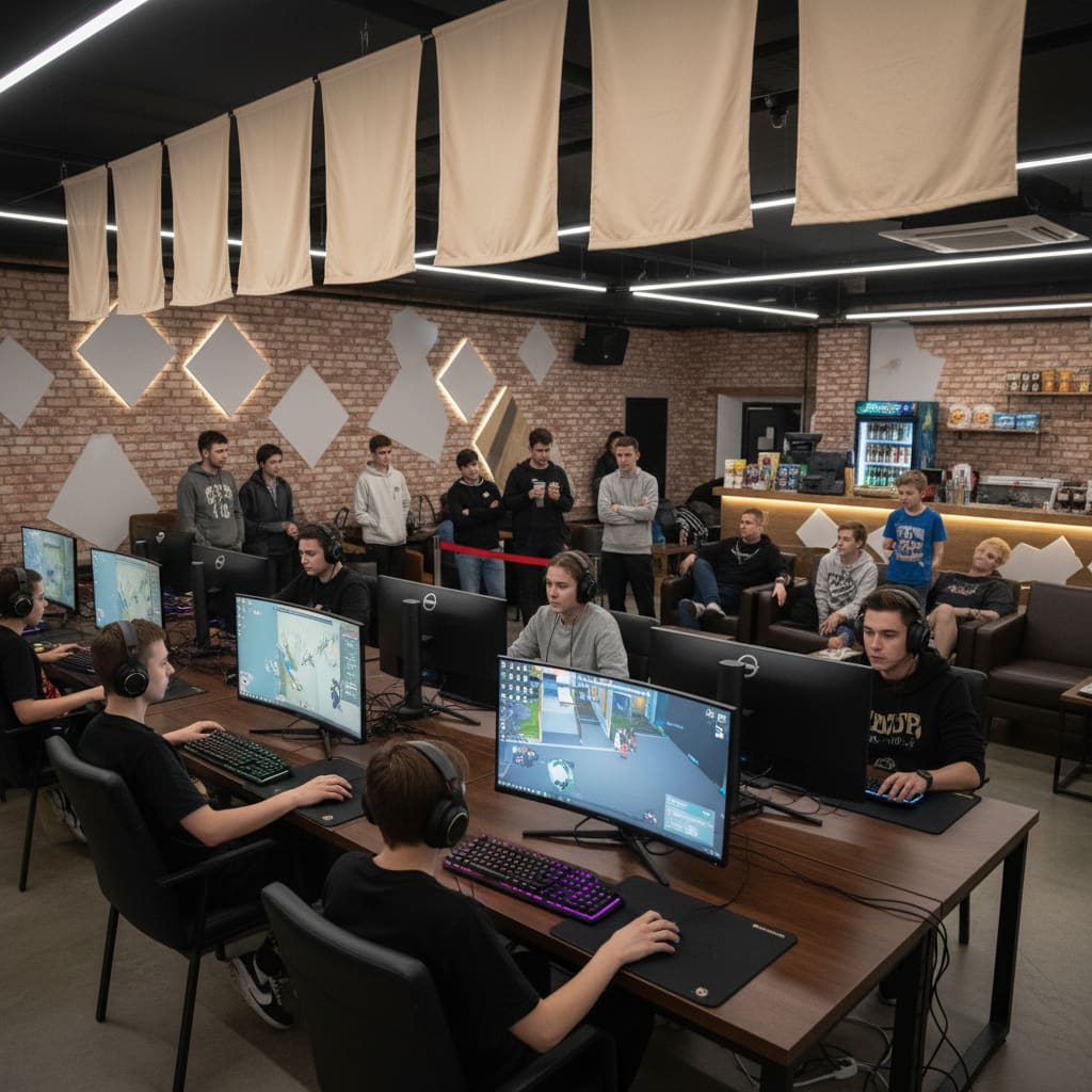 Local esports event setup inside a gaming lounge